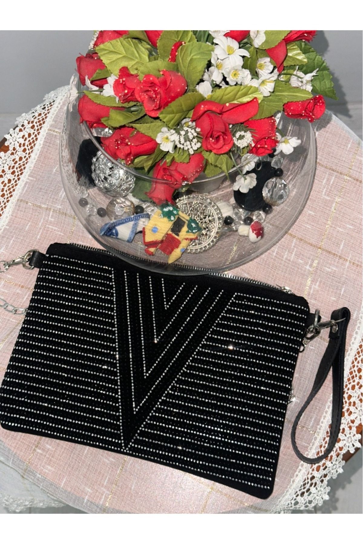 Elanore Zincir ve Taş Detaylı Kadın Clutch Çanta