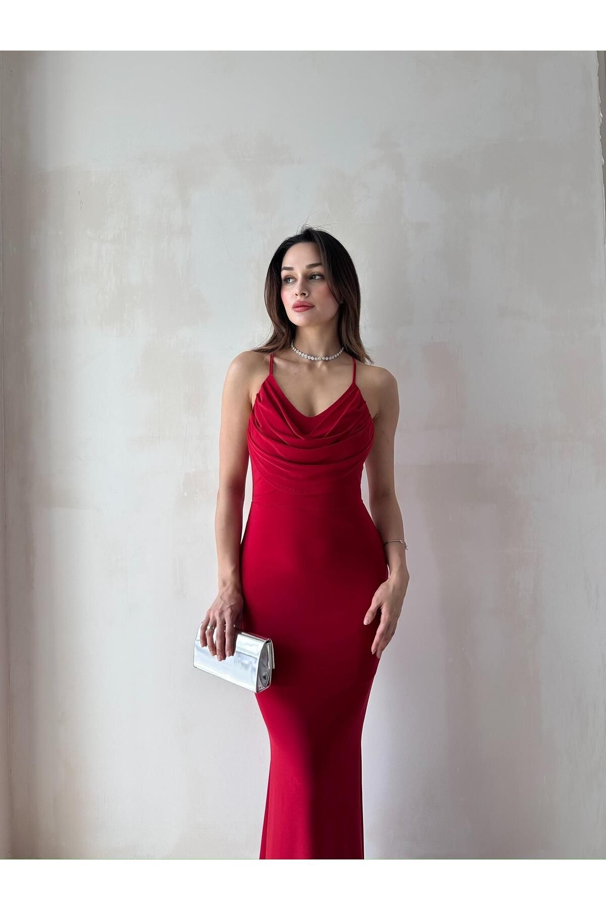 Mooi Butik TOKYO Maxi Elbise 5748 - Kırmızı