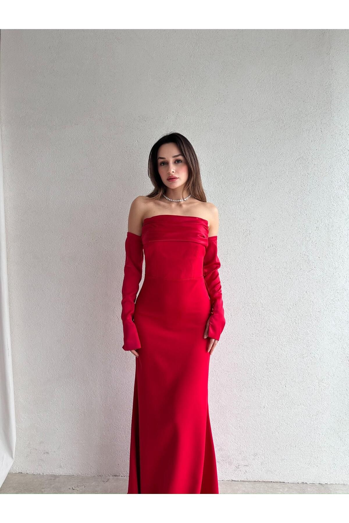 Mooi Butik PERİSA Maxi Elbise 5082 - Kırmızı