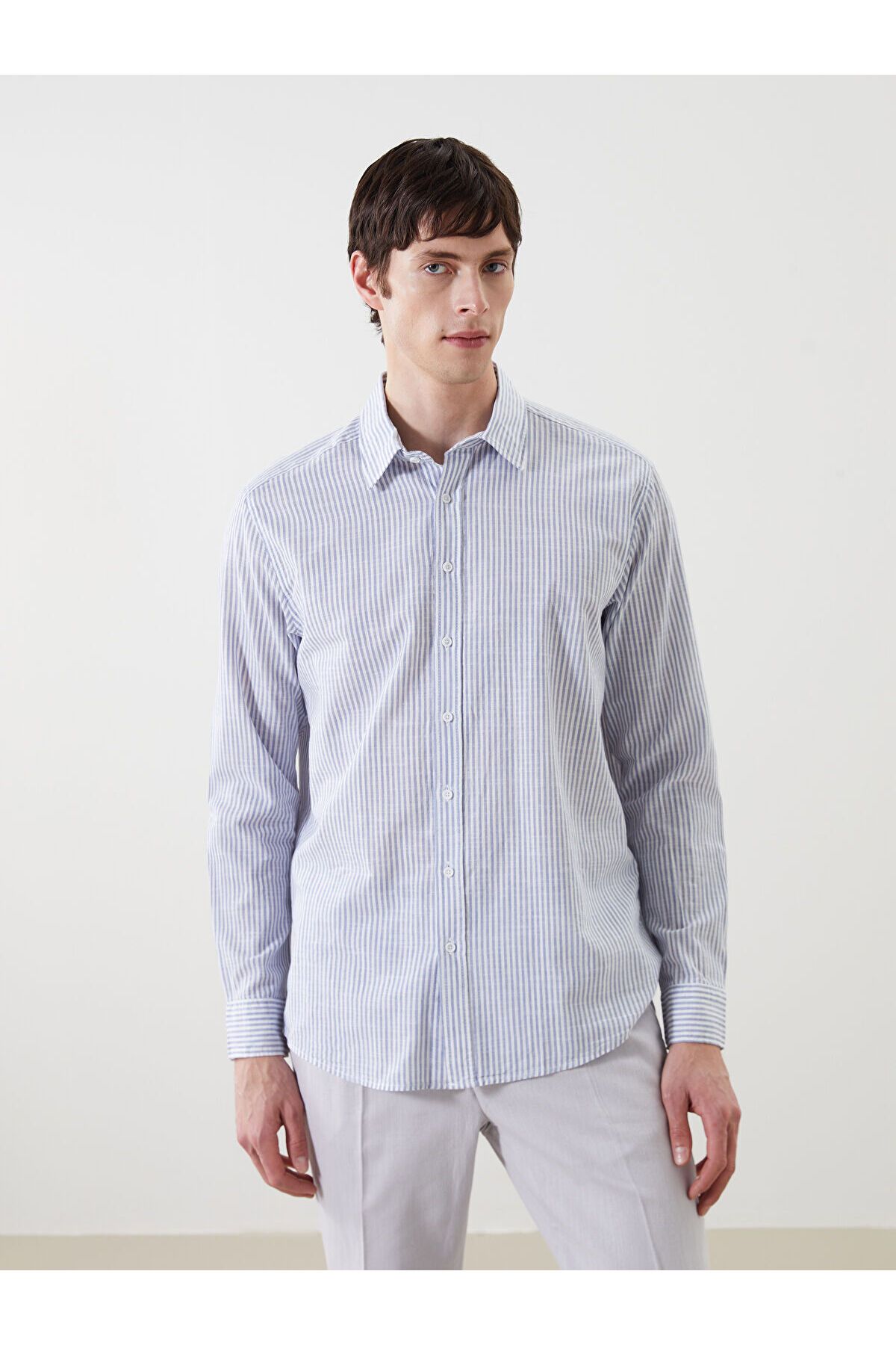 LC Waikiki Slim Fit Uzun Kollu Çizgili Poplin Erkek Gömlek