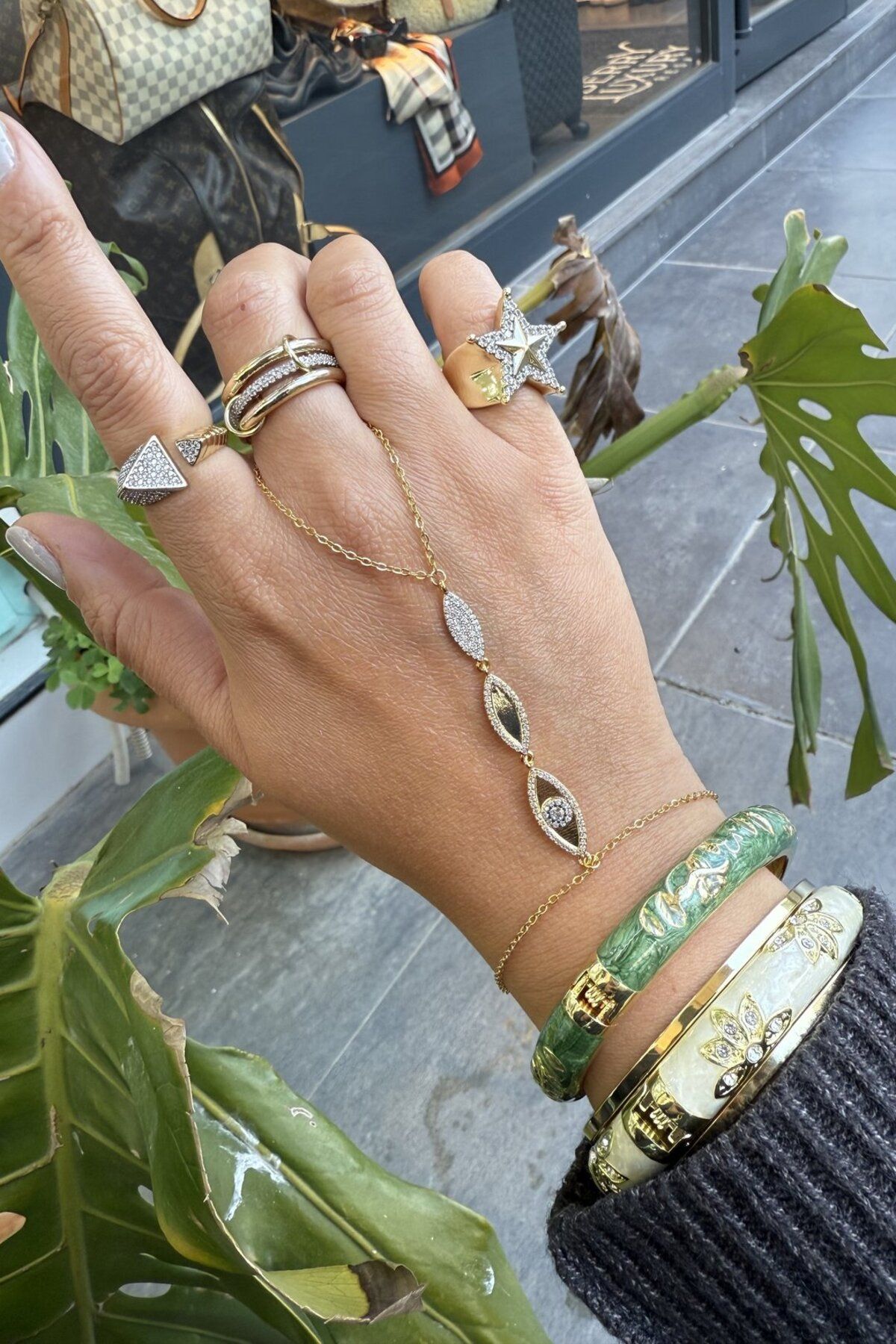 My Joyas Design 14K Altın Kaplama Taşlı Göz Şahmeran Gold