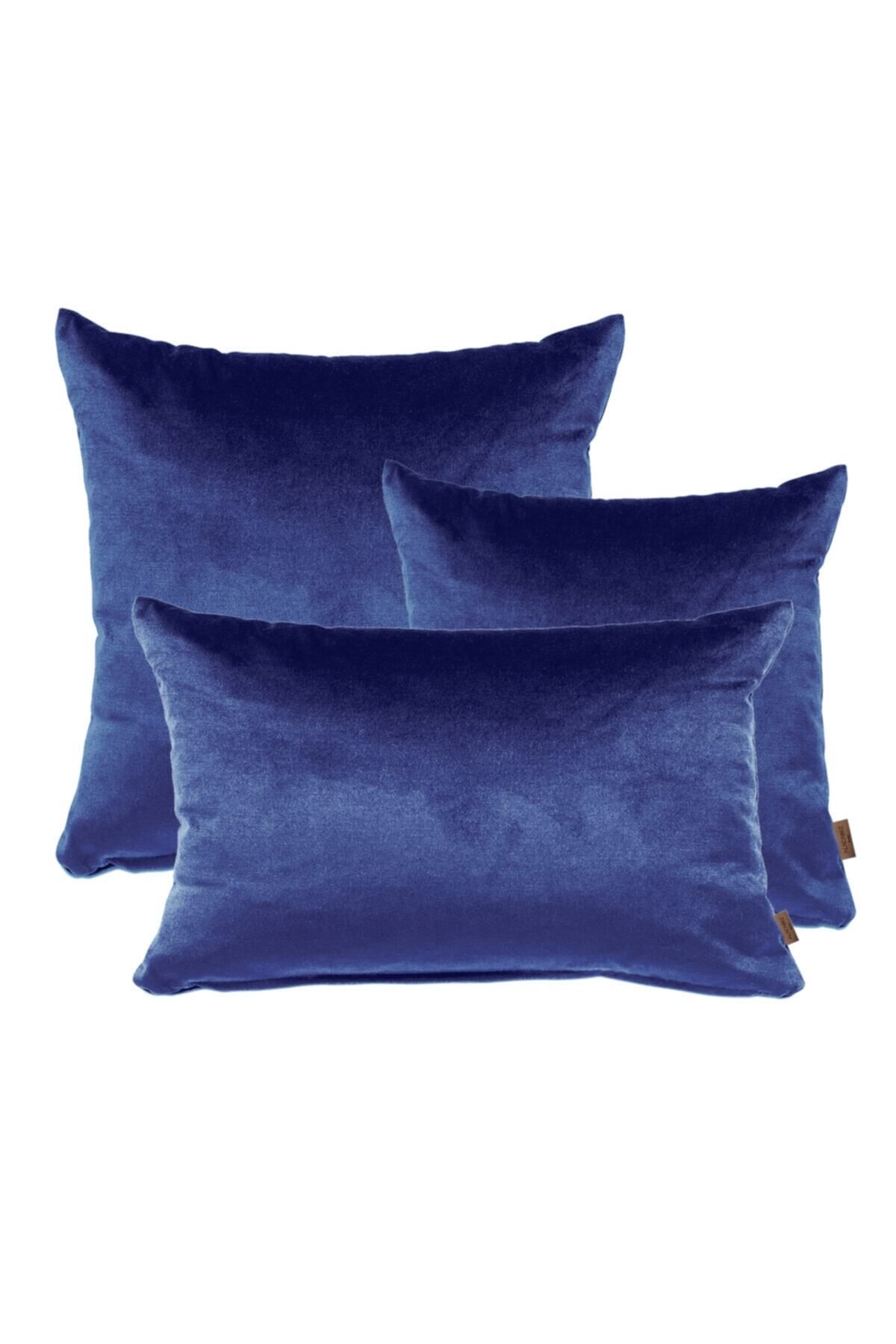AYZEN HOME Lacivert Purusya Mavisi Kadife Kırlent Kılıfı Seti 3 Farklı Boyut 30x50, 45x45 ,50x50
