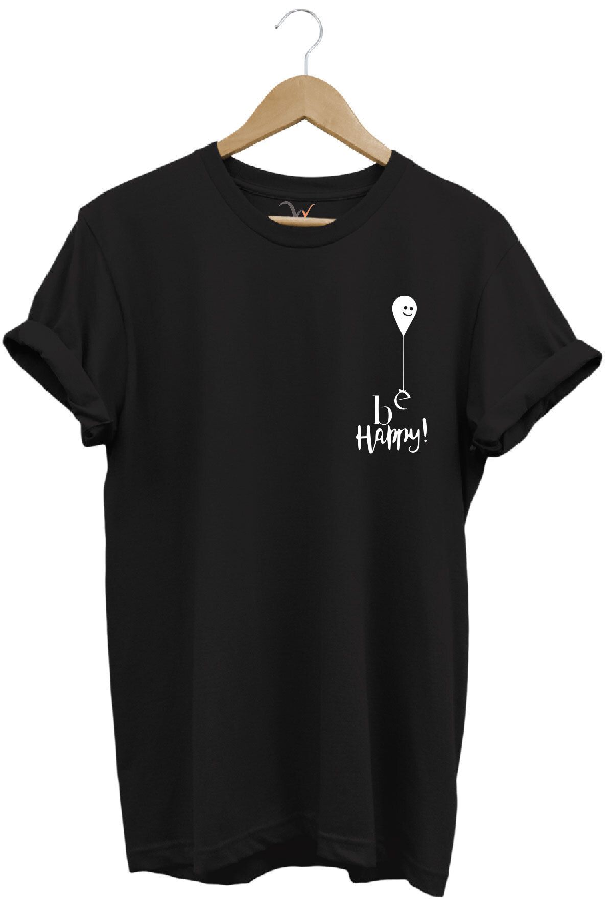 onsrawear Be Happy Baskılı %100 Pamuk Bisiklet Yaka Basic T-shirt
