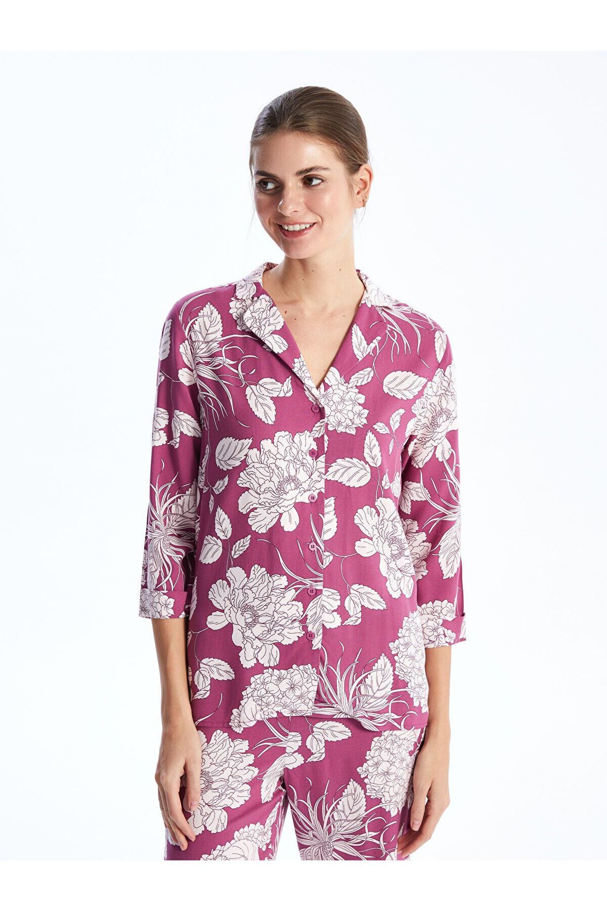 LC Waikiki Gömlek Yaka Çiçekli Kadın Pijama Takım