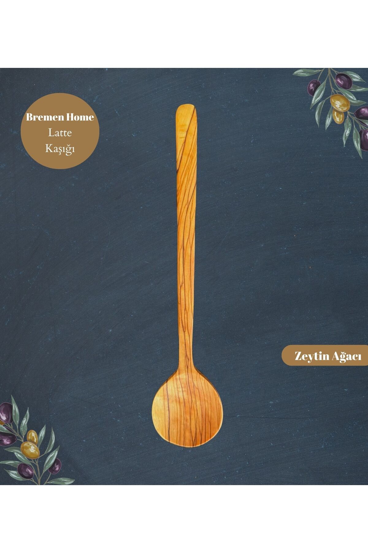 Bremen Home Zeytin Ağacı El Yapımı Ahşap Latte Kaşığı (22 cm)