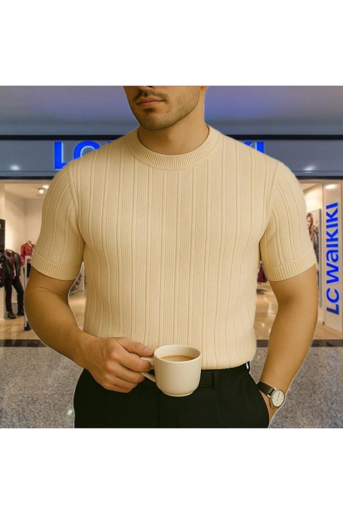 LC Waikiki Yeni Moda Bisiklet Yaka Çizgili Nefes Alabilen Kısa Kollu Erkek Tişört
