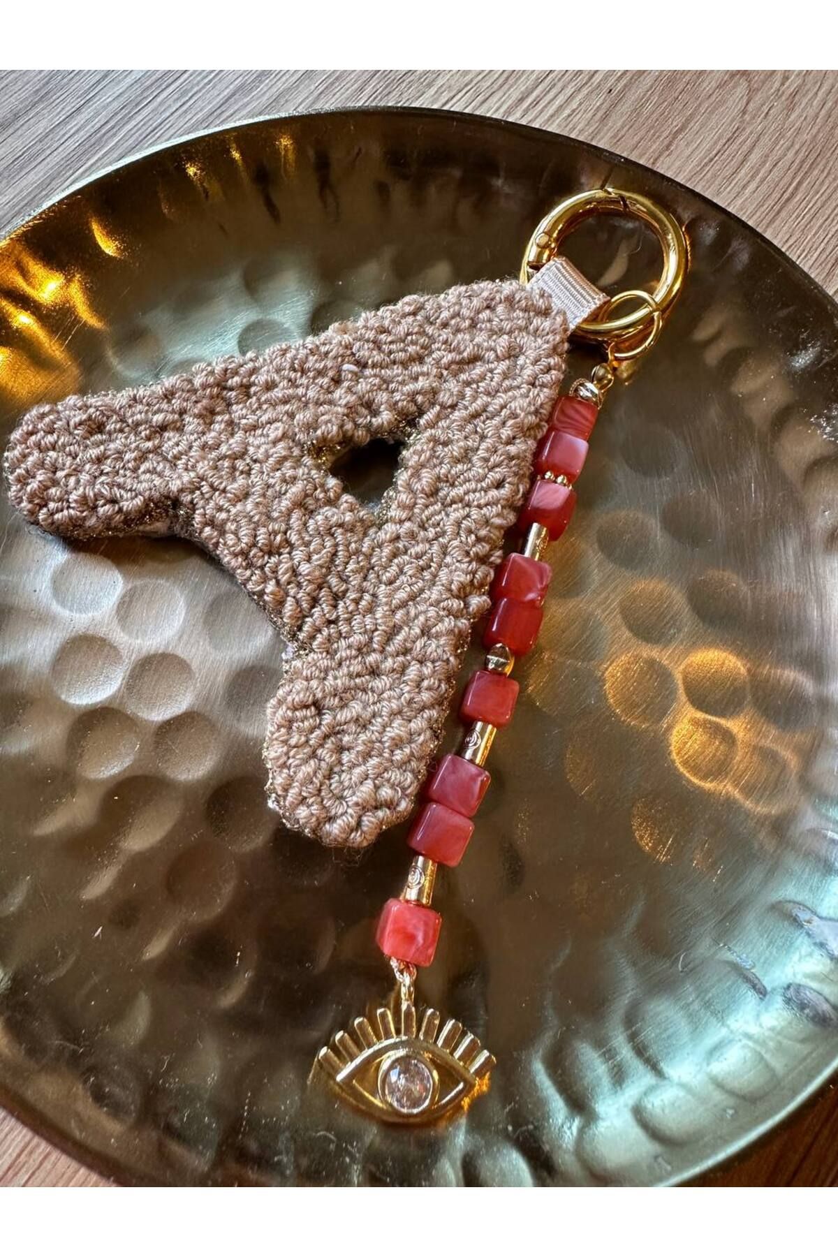 TabaksNMore Kişiselleştirilebilir Punch Harf Çanta Süsü /Anahtarlık Pembe Taşlı Göz Charm Detaylı
