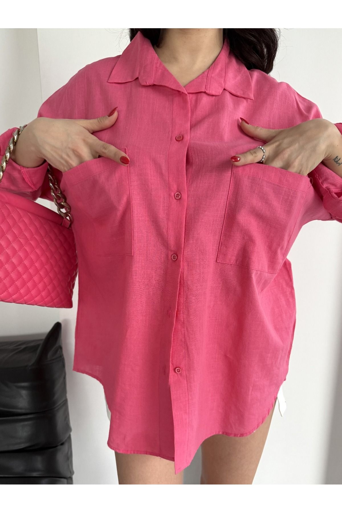 fatma keskin linna butik Kadın Keten Gömlek Oversize