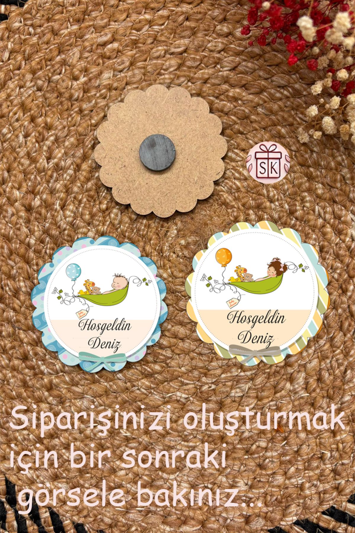 SK Gift Figürlü Ahşap Bebek Magnet Doğum Günü Hediyeliği Baby Shower Yenidoğan Magnet 35 Adet