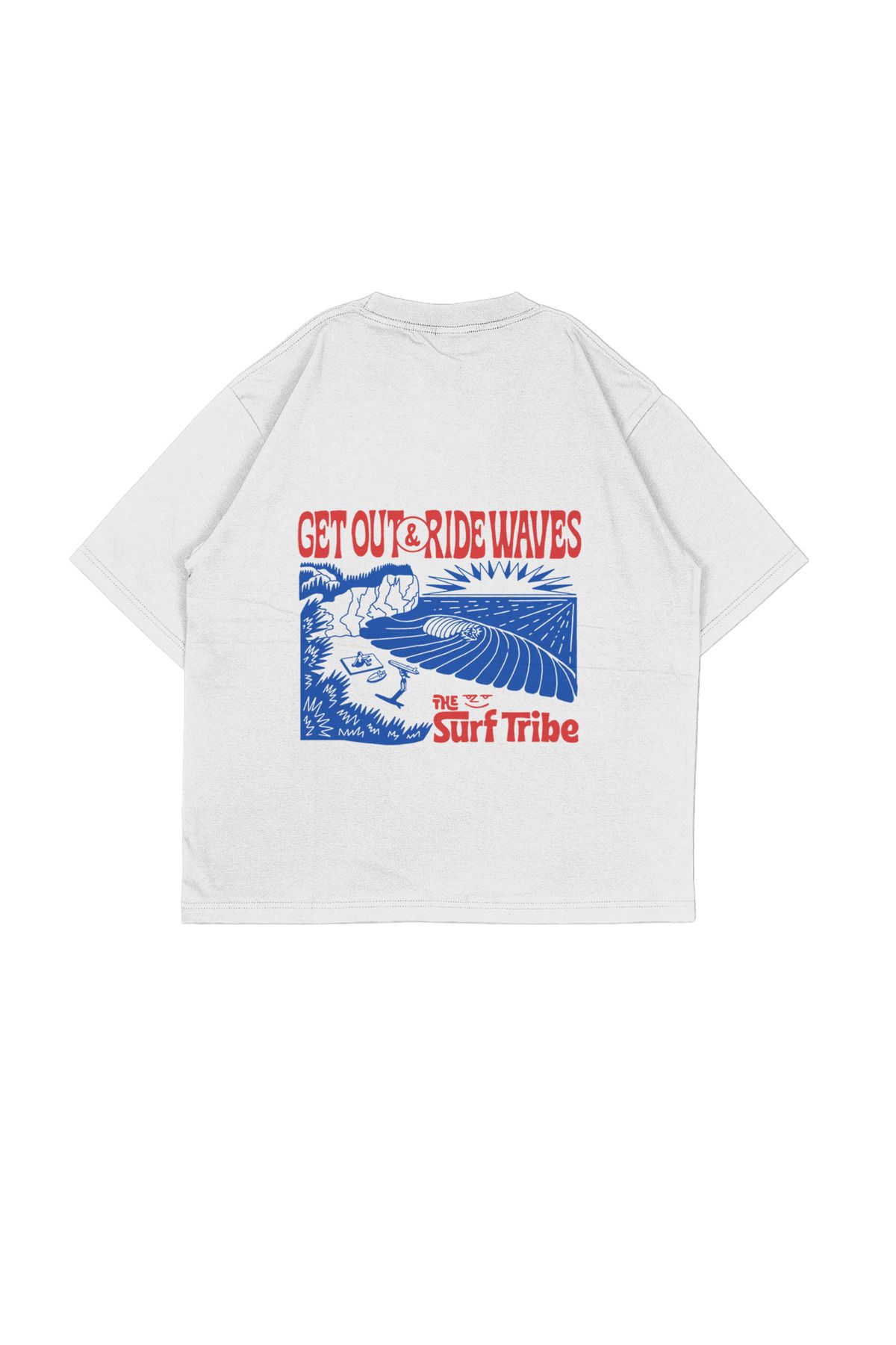 Tresore Get Out&Ride Waves Baskılı Oversize Nakış Detaylı Tişört/ Surf Oversize Tişört / Tasarım Tişört