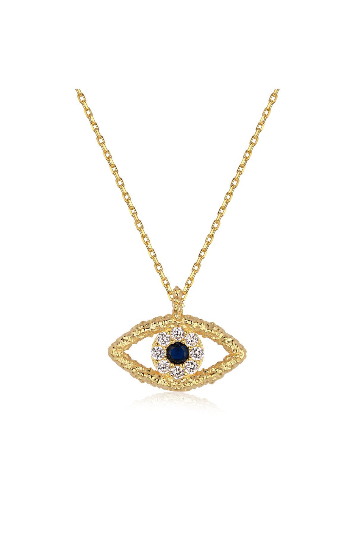 emy by emel luxury silver jewelry Altın Kaplama Lacivert Taşlı Göz Kolye 925 Ayar Gümüş