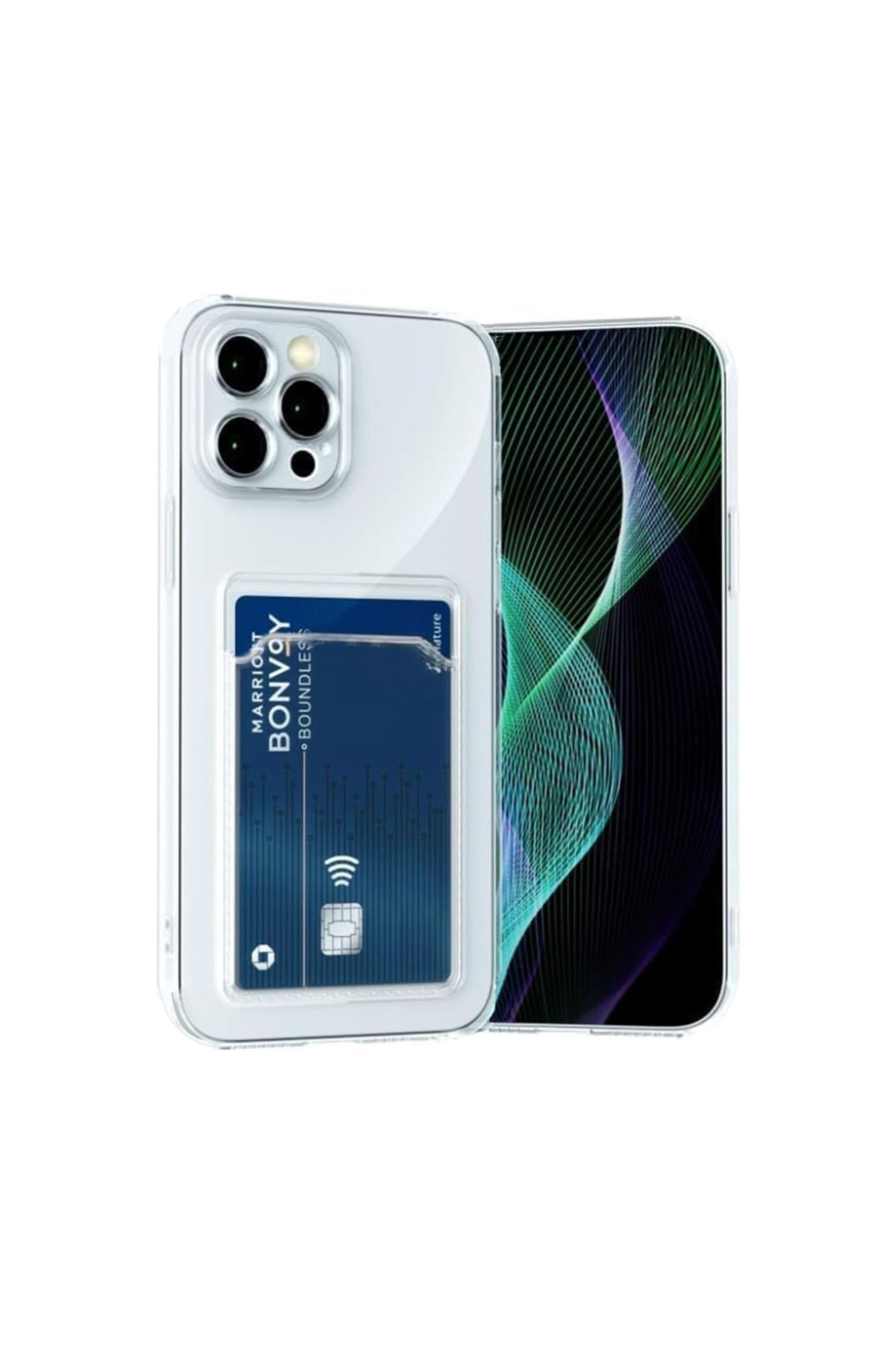 NewFace iPhone 15 Pro Max Kılıf Cardy Şeffaf Kartlık Cepli Kapak