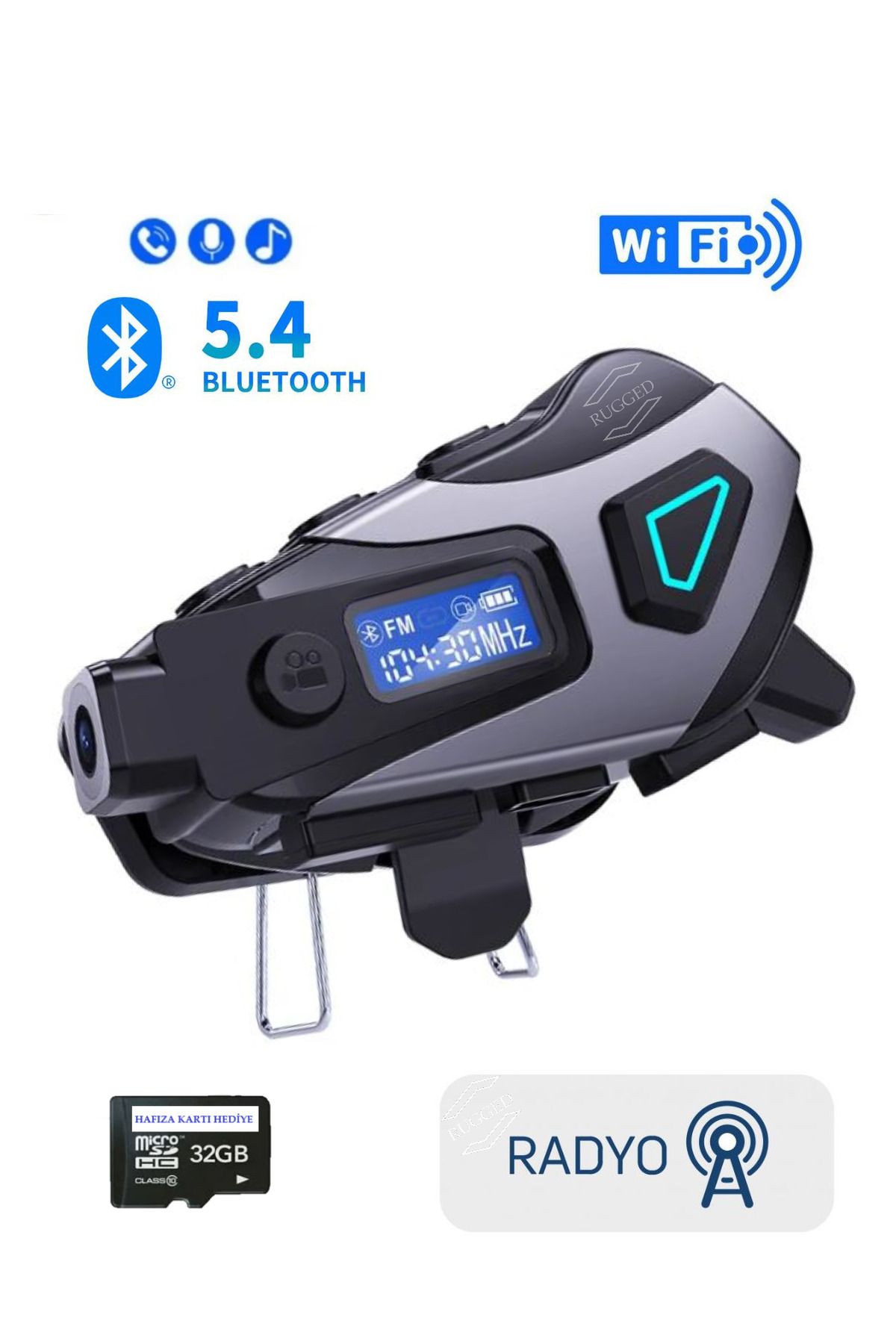 RUGGED Kameralı Radyolu Wifi Uygulamalı Kask Kulaklık Su Geçirmez Bluetooth 5.4 Motosiklet Kask Kulaklığı