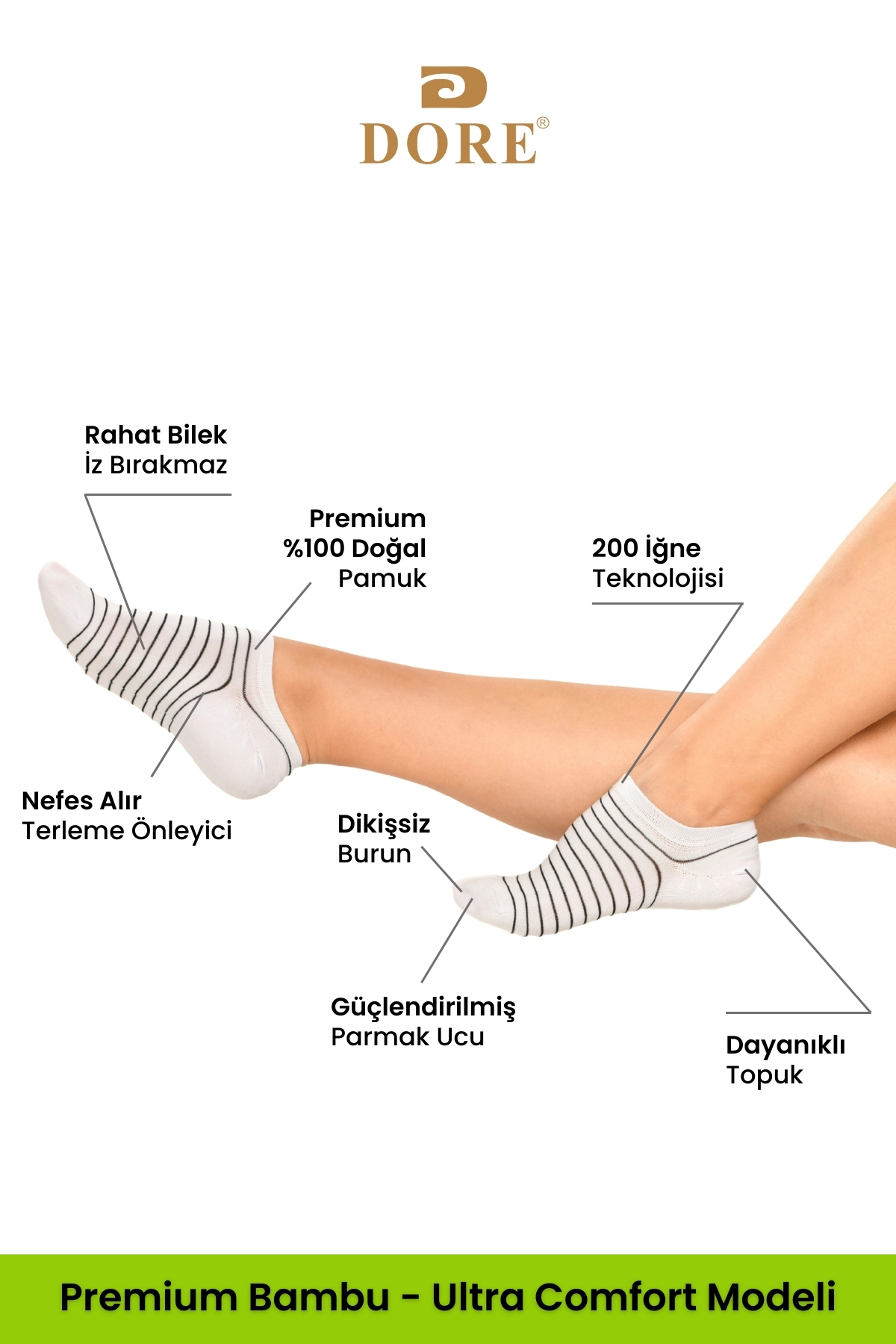 Dore Orijinal 3 Çift Bambu Ultra Comfort Terletmeyen Yumuşak Lastiksiz Dikişsiz Premium Kısa Çorap görsel 2