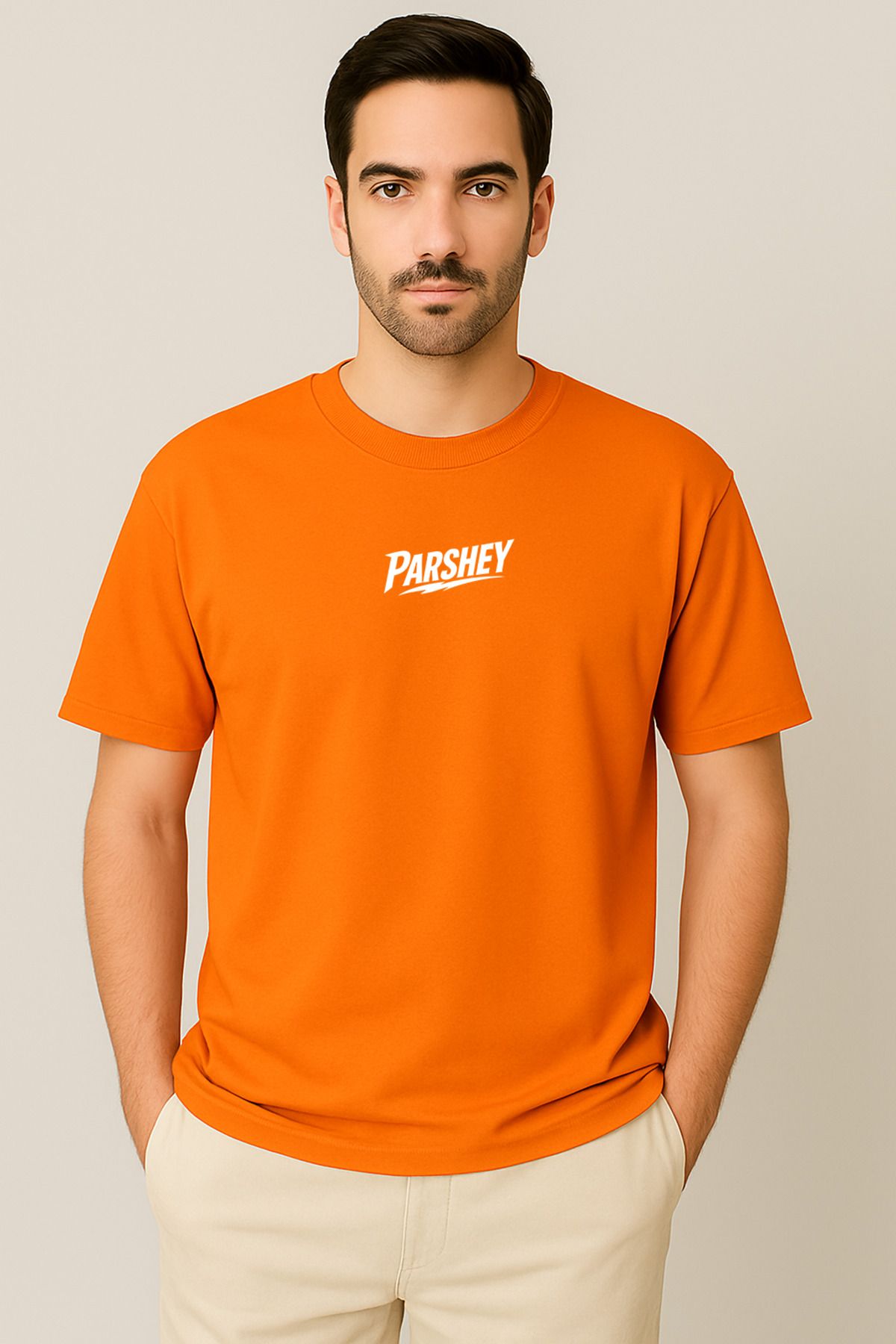 PARSHEY Erkek - Kadın Unisex Parshey Baskılı Yarım Kollu Bisiklet Yaka %100 Pamuk Oversize T-shirt