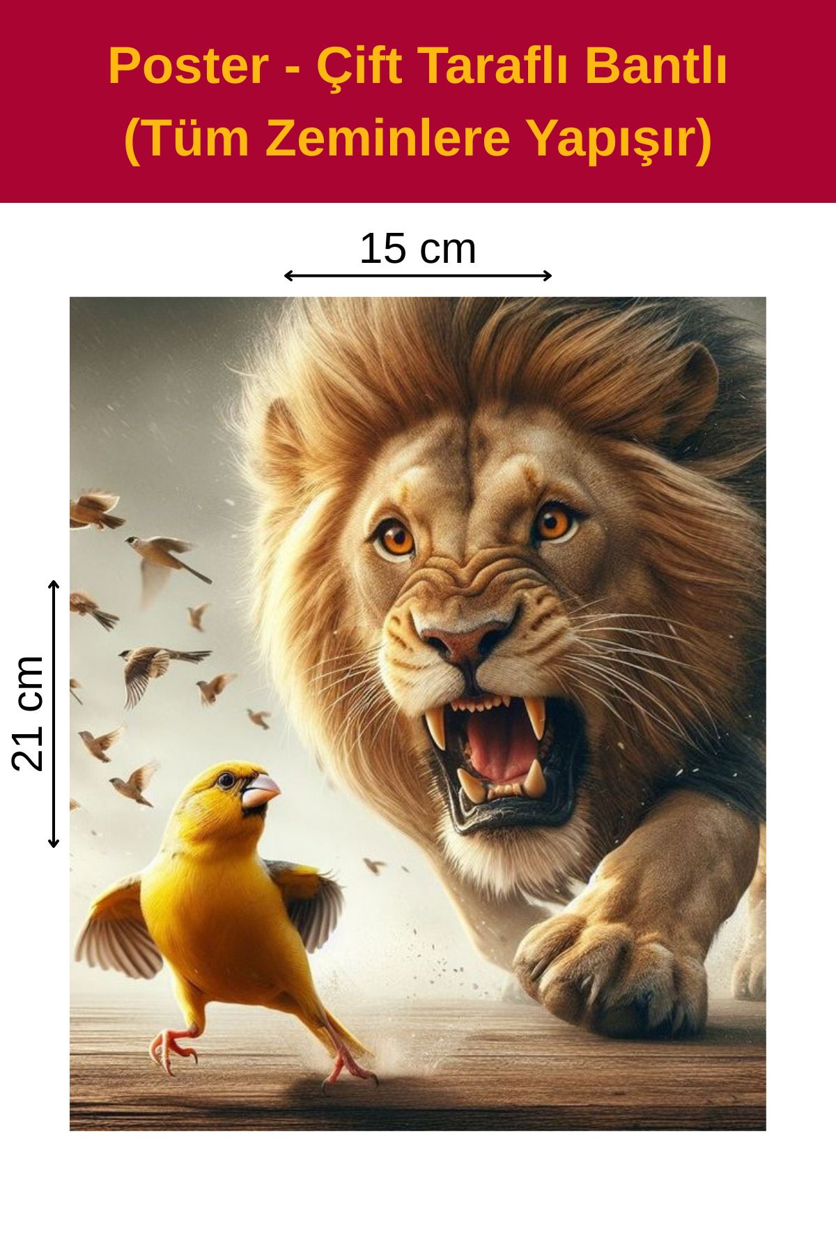 Welly Jones Aslan Kanarya Poster, Çift Taraflı Bantlı, Tüm Zeminlere Yapışır, (15 x 21 cm)