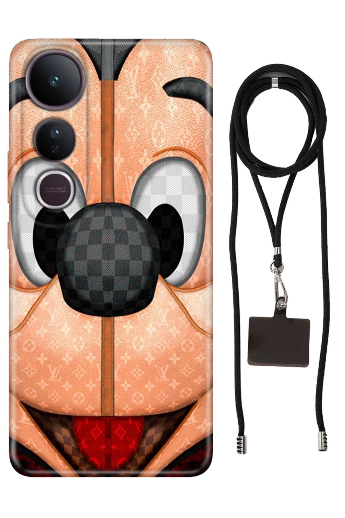 Cekuonline Vivo V50 Lite 5G Kılıf Silikon LC Mickey İpli Boyun Askısı