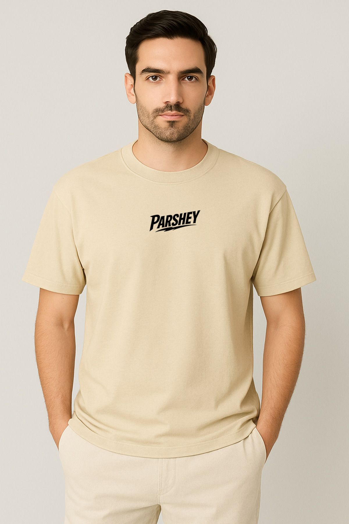 PARSHEY Erkek - Kadın Unisex Parshey Baskılı Yarım Kollu Bisiklet Yaka %100 Pamuk Oversize T-shirt
