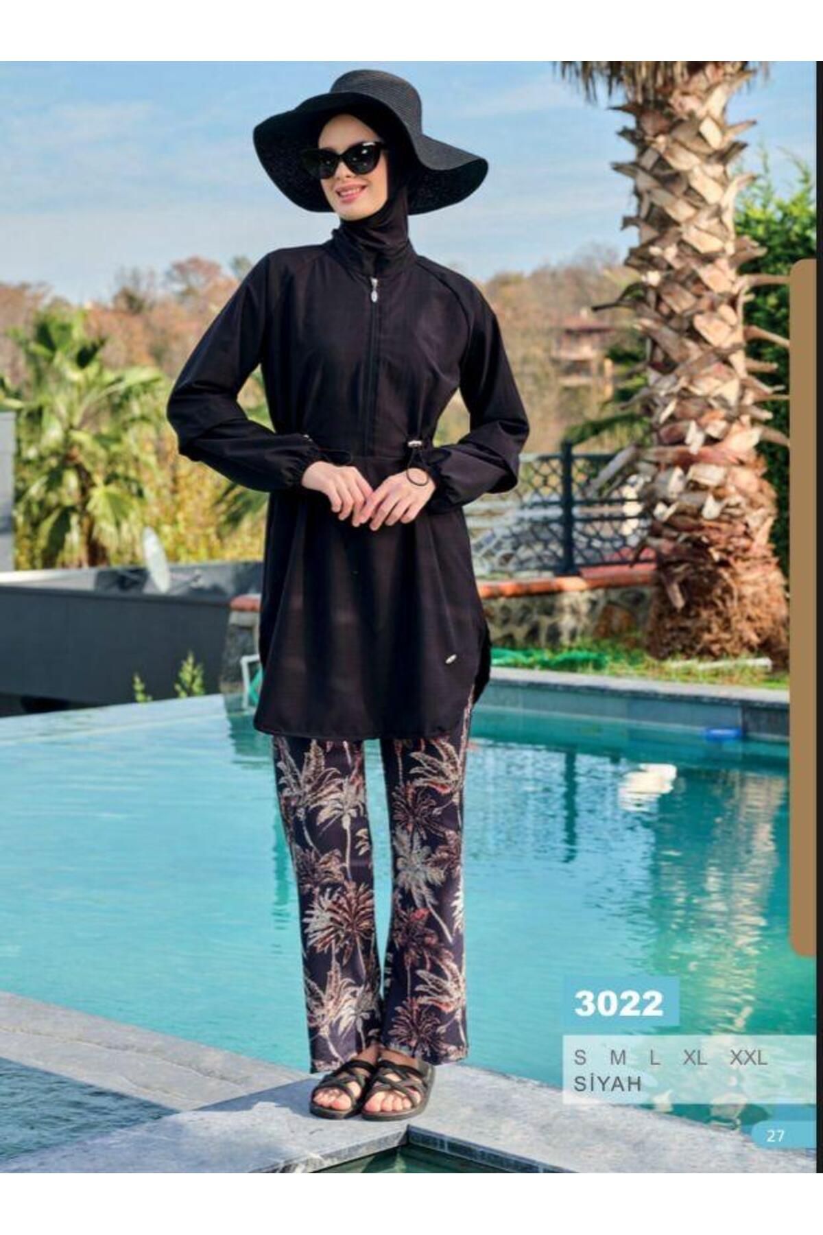 Lüx Wood 3022 KADIN DESENLİ TAM TESETTÜR MAYE SIYAH GÜMÜŞ SPURCU LİKRALI