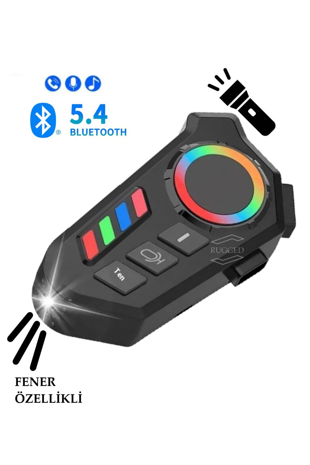 RUGGED Fener Işık Özellikli Kask Kulaklık Su Geçirmez Bluetooth 5.4 Motosiklet Kask Kulaklığı RGB Işıklı