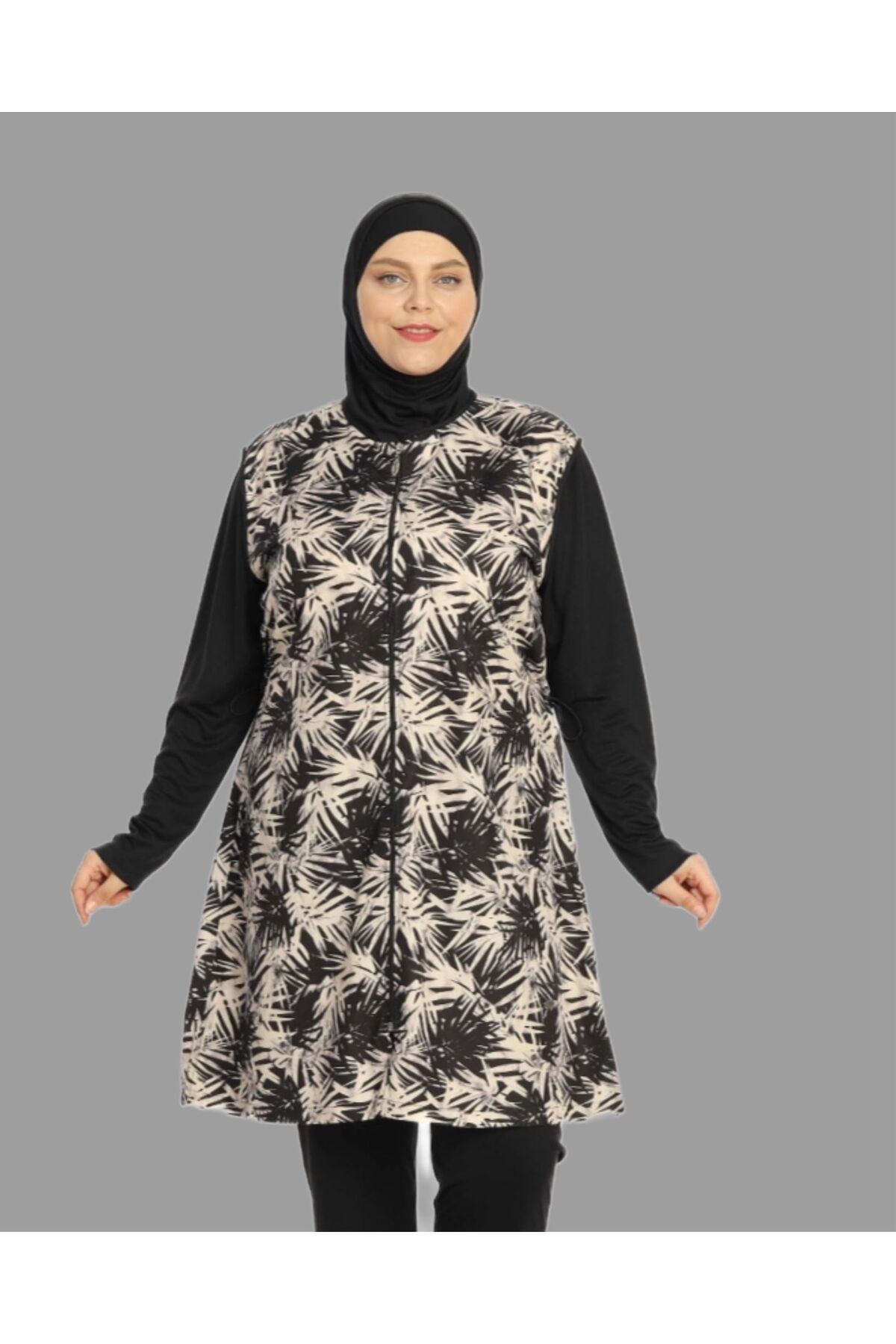 Lüx Wood 1430 KADIN DESENLİ TAM TESETTÜR BATTAL LIKRALLI MAYO
