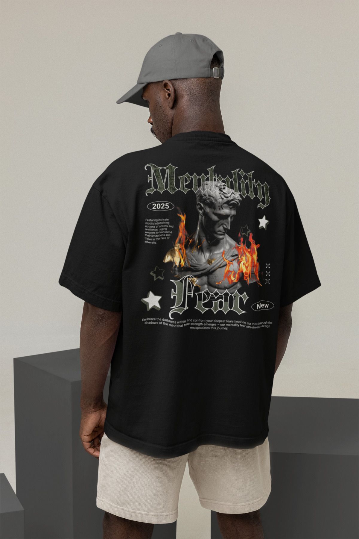 2XB Mentality Fear Sırt Baskılı Unisex Oversize T-Shirt