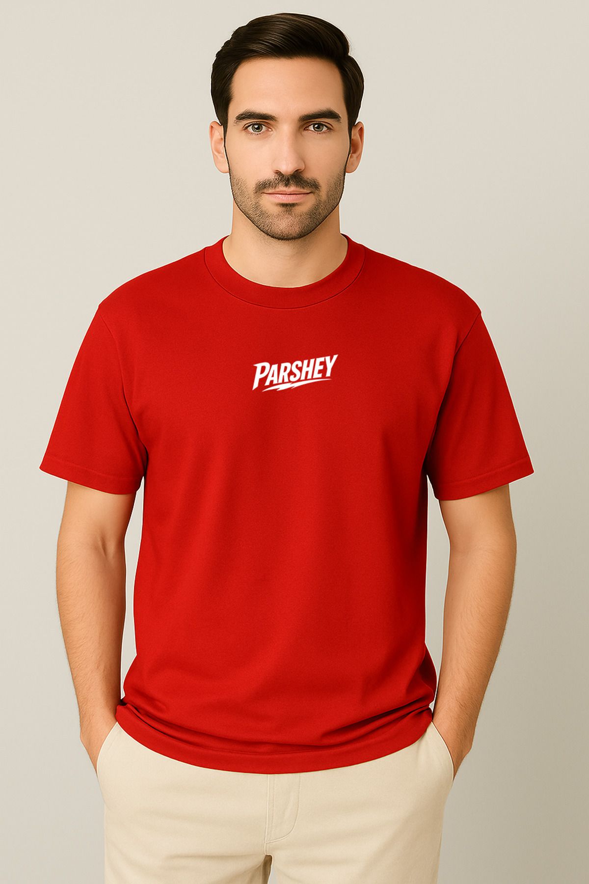 PARSHEY Erkek - Kadın Unisex Parshey Baskılı Yarım Kollu Bisiklet Yaka %100 Pamuk Oversize T-shirt