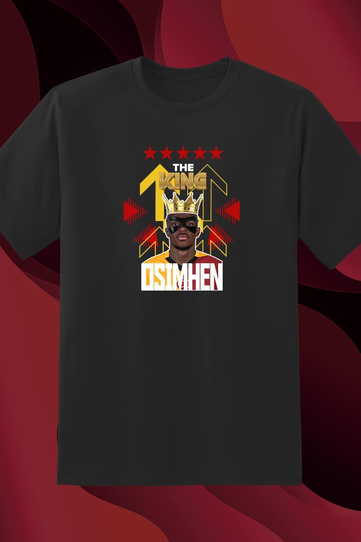 362BASKI Osimen Gol Kralı Sarı Kırmızı 5 Yıldız Temalı The King Baskılı Tshirt