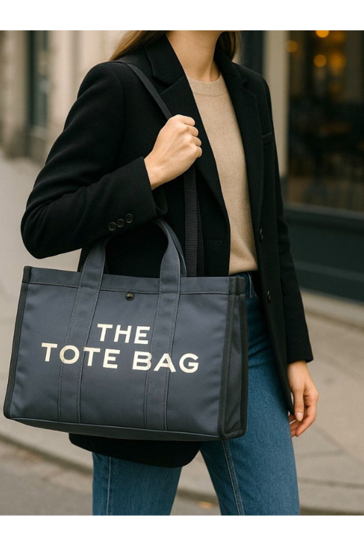 CANARİS Tote Bag Çanta Saten Kumaş Omuz Askılı 3 Bölmeli Çanta Elde Taşınabilir Çift Taraflı Mıktanıs Düğme