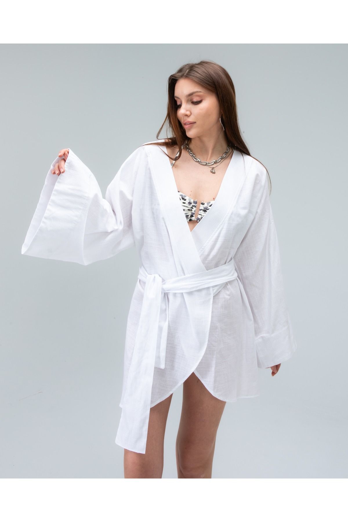 Tt Line Kadın Pamuk Keten Flow Kimono