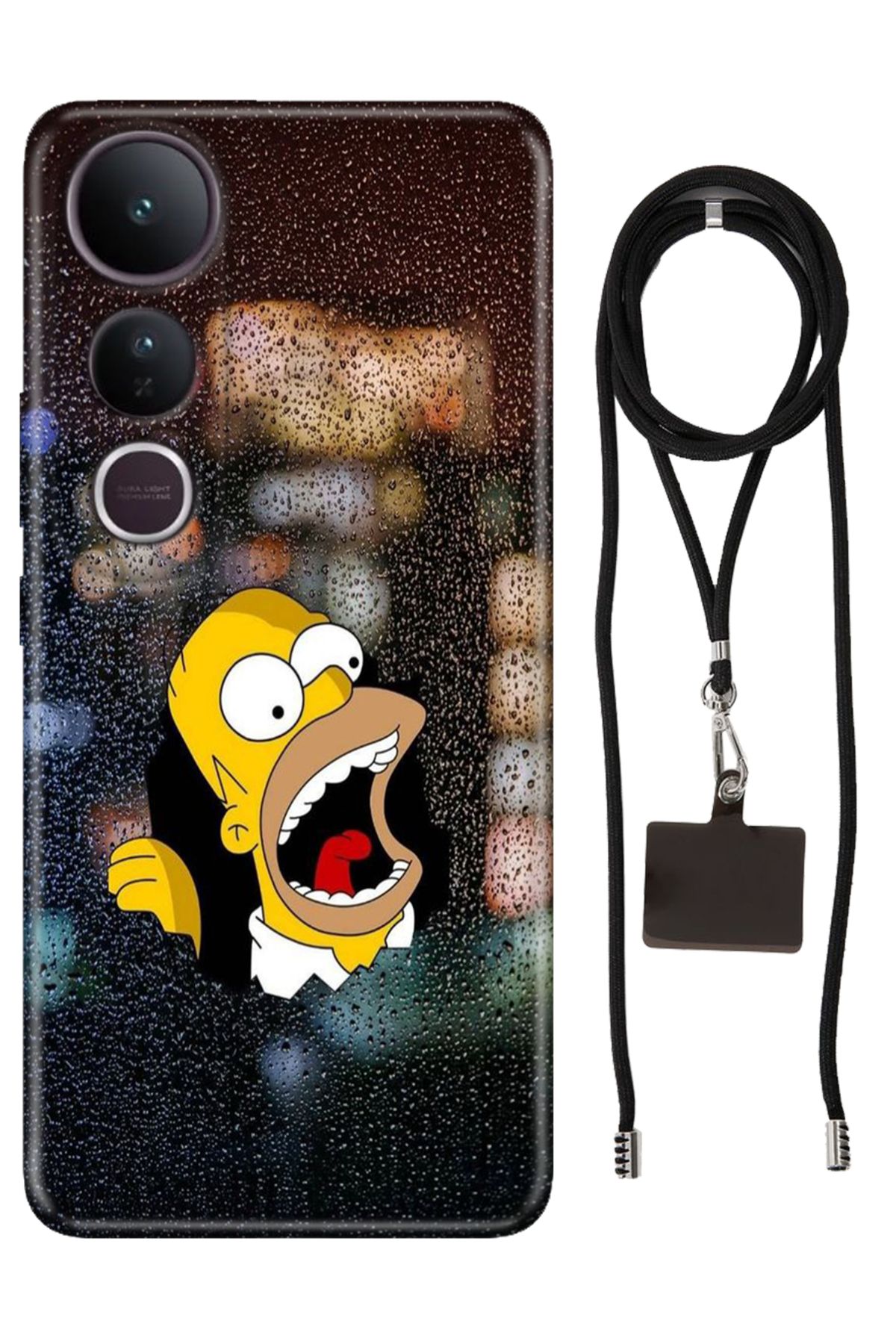 Cekuonline Vivo V50 Lite 5G Uyumlu Kılıf Silikon Simpson Collage İpli Boyun Askısı