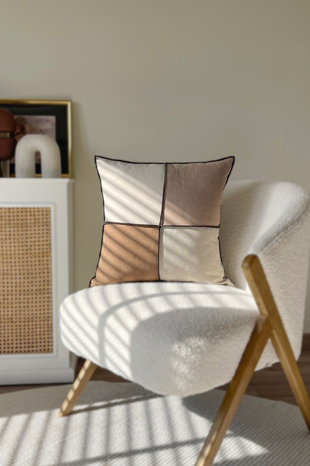 RİTMOHOME Krem, Kahve, Düz, Sade, Vintage, Country, Iskandinav, Bohem 50x50 Dekoratif Yastık(İÇİ DOLGULU)