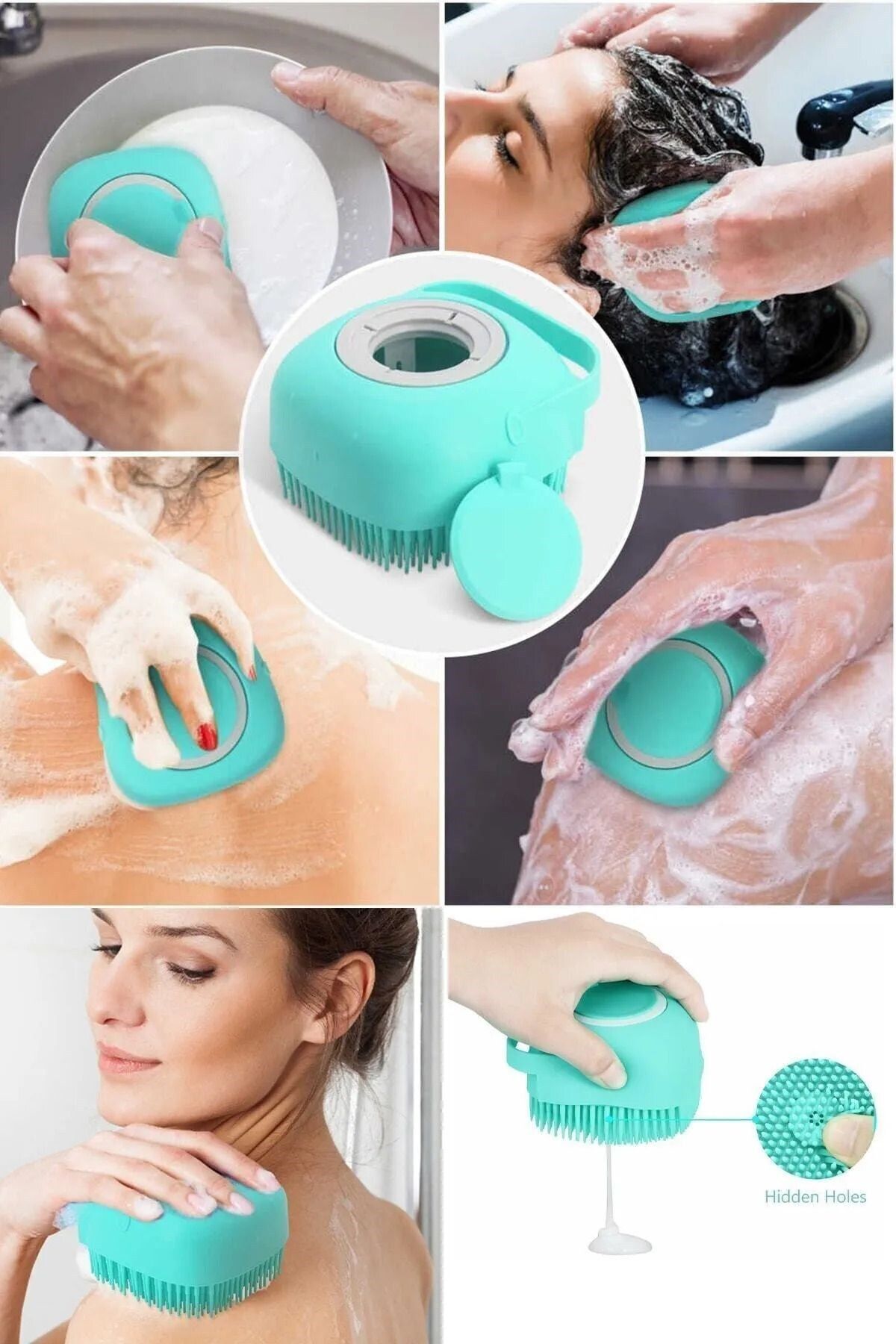 Carat Home Şampuan & Duş Jeli Hazneli Silikon Peeling Duş Fırçası