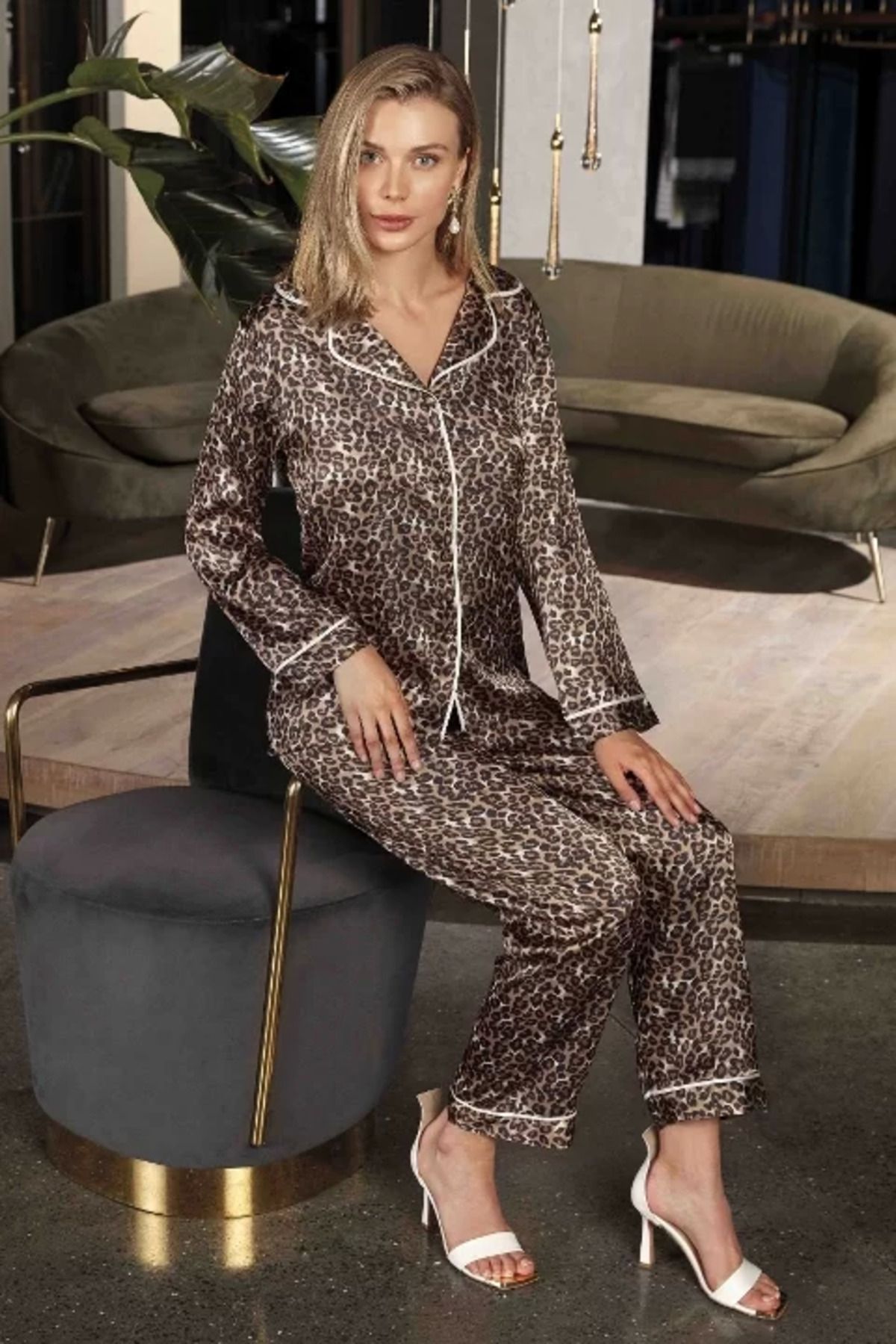 Moda Şahsenem 5660 Battal Uzun Kol Saten Pijama Takımı