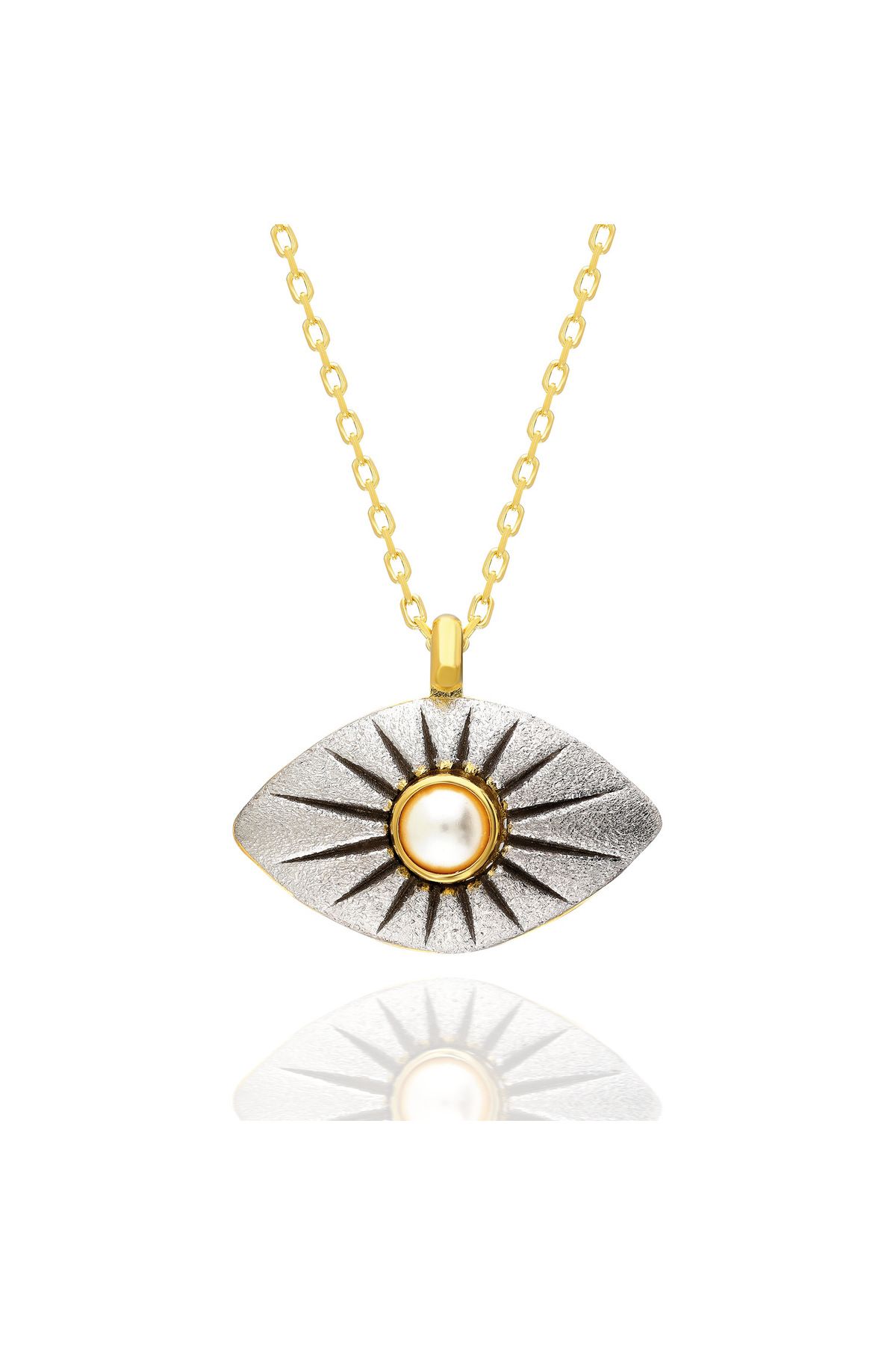 emy by emel luxury silver jewelry Altın Kaplama İncili Grande Göz Kolye 925 Ayar Gümüş