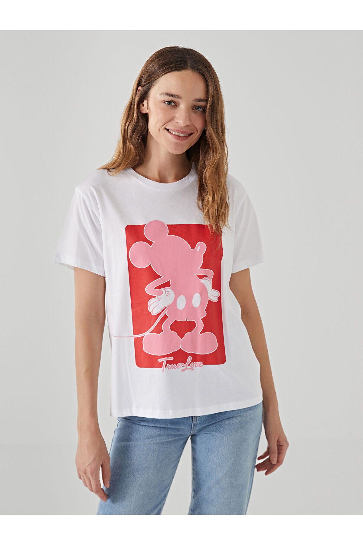 LC Waikiki Bisiklet Yaka Mickey Mouse Baskılı Kadın Tişört
