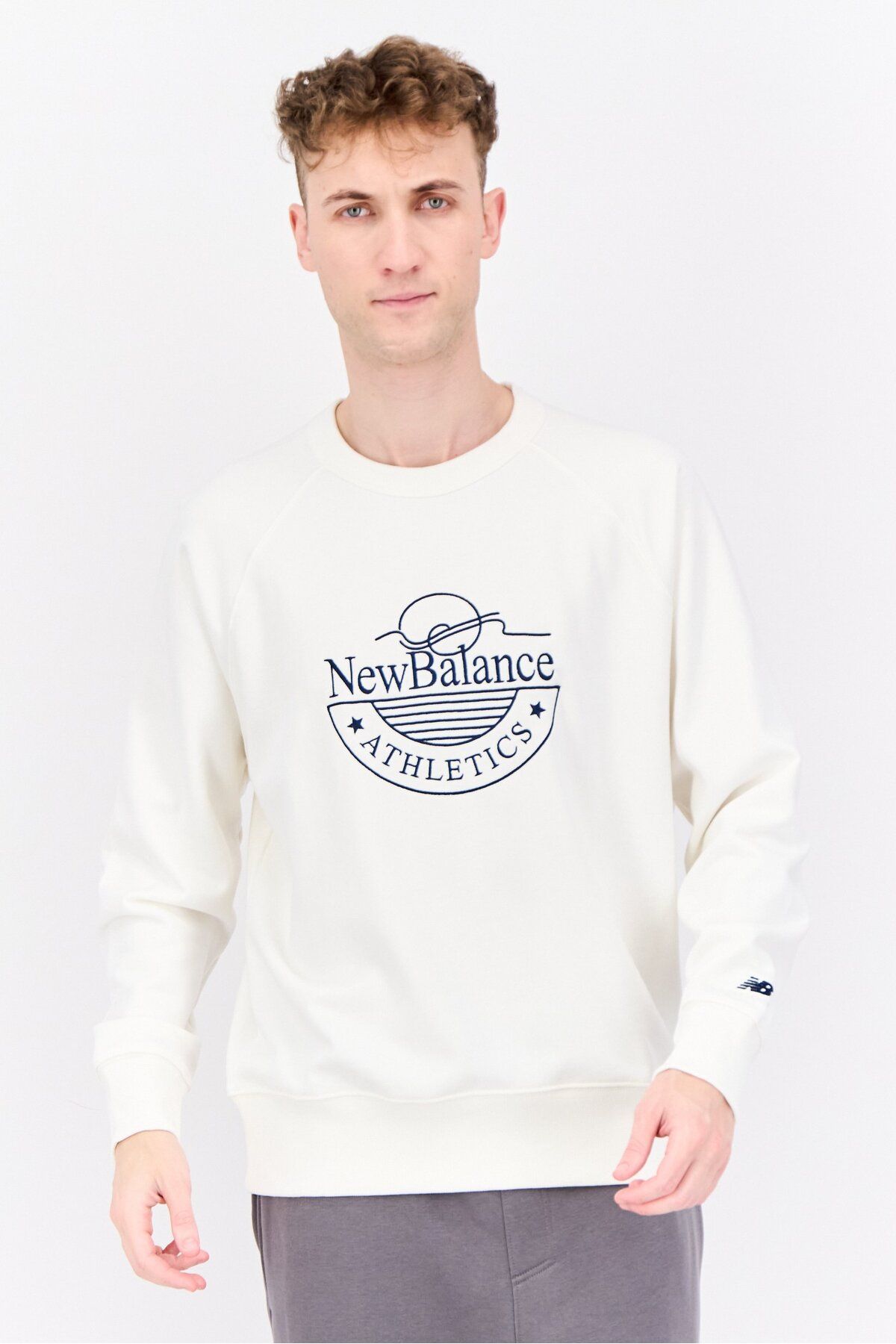 New Balance-Men Sportswear Fit Long Sleeves Outdoor Sweatshirts, White 1