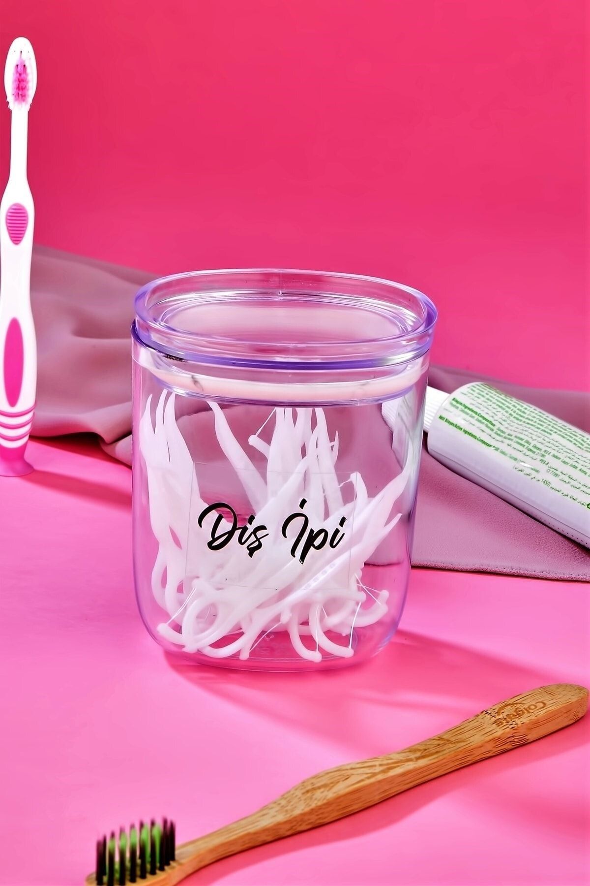 Carat Home Dekoratif Akrilik Diş Ipi Saklama Kutusu 400 Ml Pamukluk