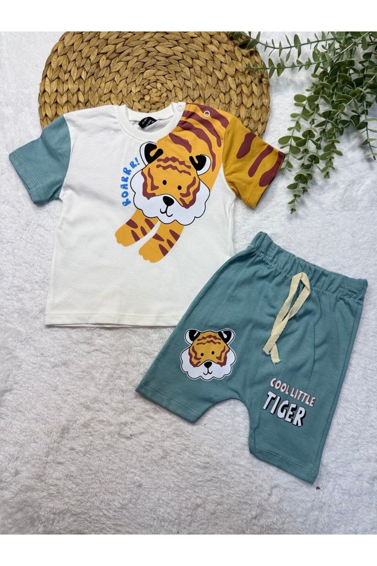 TİJK Erkek Bebek Aslan Baskılı 2li Takım