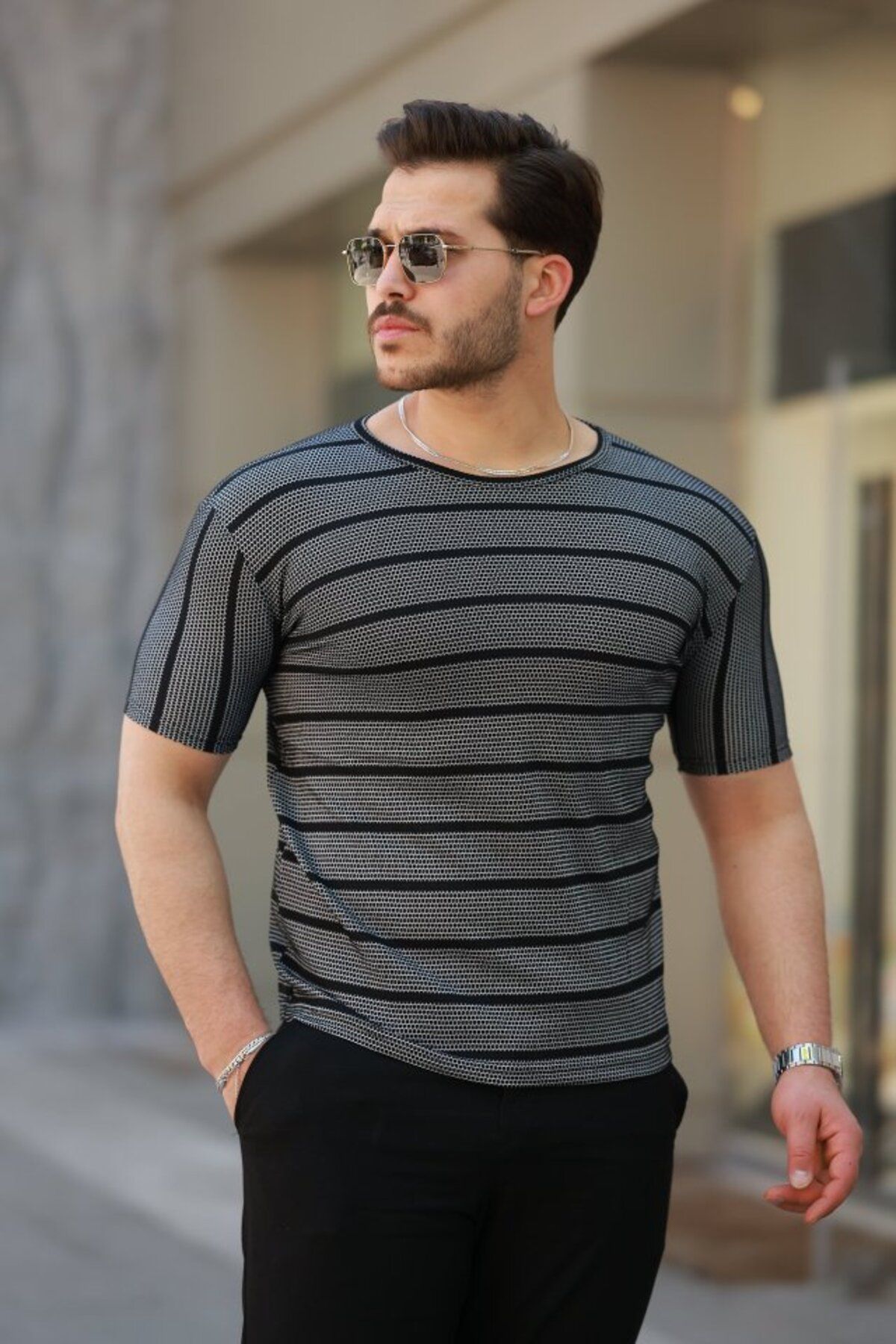 fh fashionhere Erkek Petek Desenli Kısa Kollu T-shirt