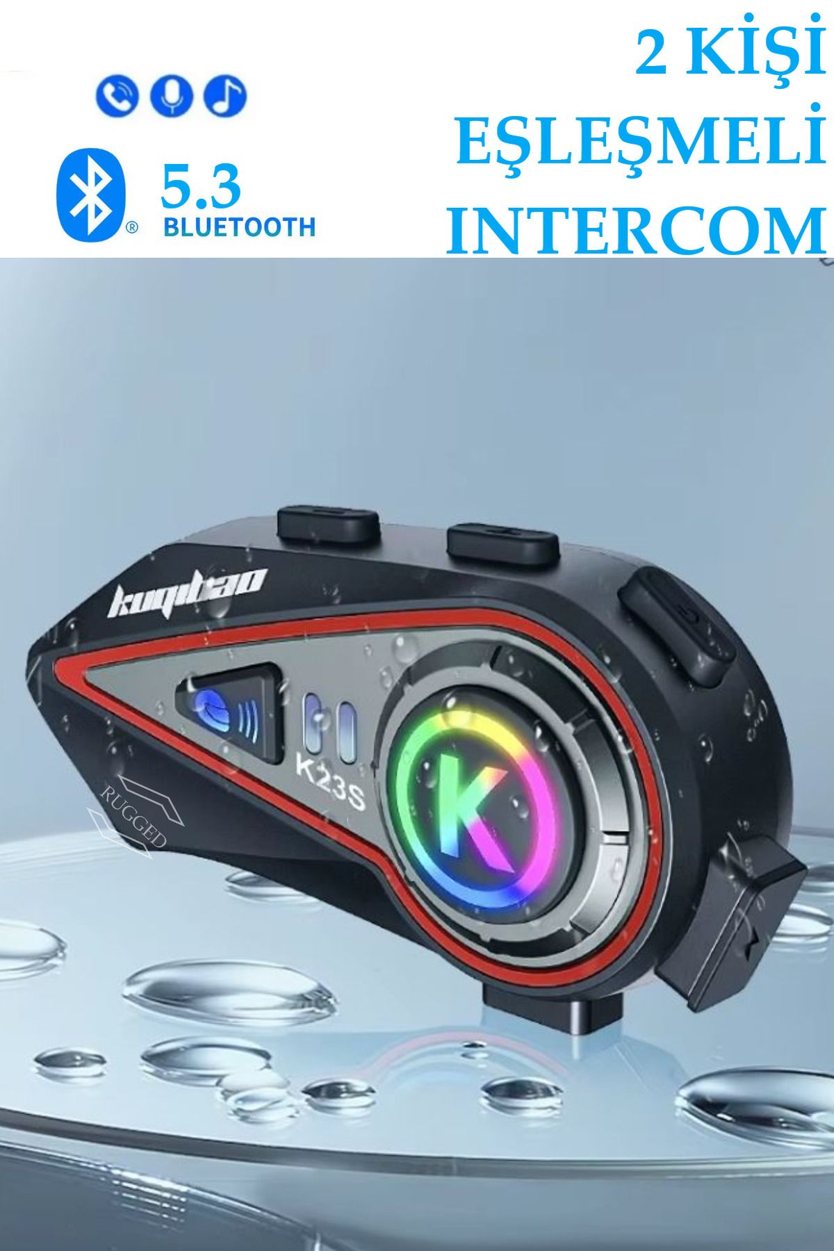 RUGGED 2 Kişi Eşleşmeli Intercom 1000 Metre Kask Kulaklığı Su Geçirmez Bluetooth 5.3 Motosiklet Kulaklık K2