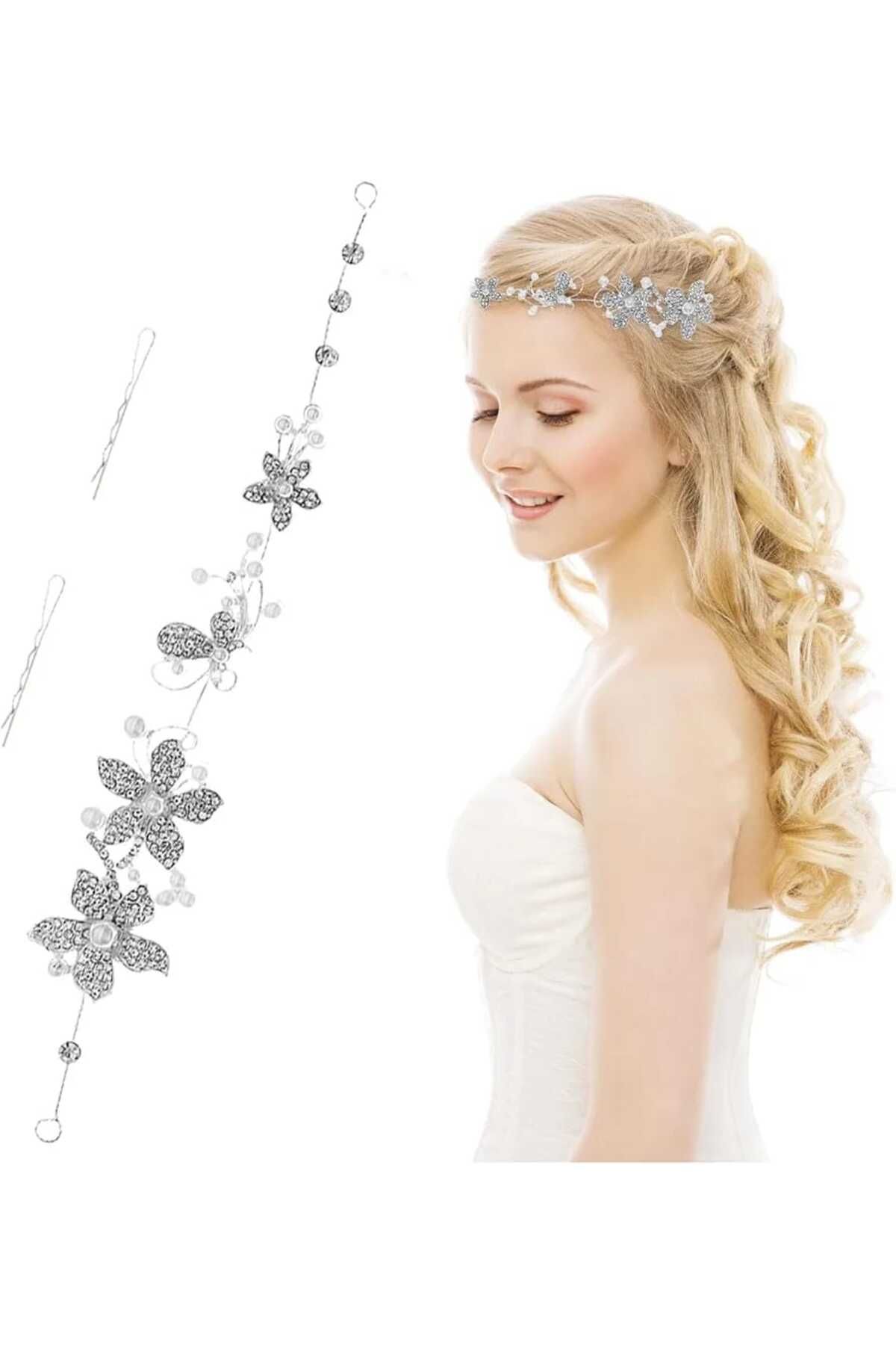 animis beauty Accesoriu Par Mireasa, Agrafa Din Fire Delicate, Flori Cu Cristale Si Perle Sintetice, Argintiu Femeie - One Size