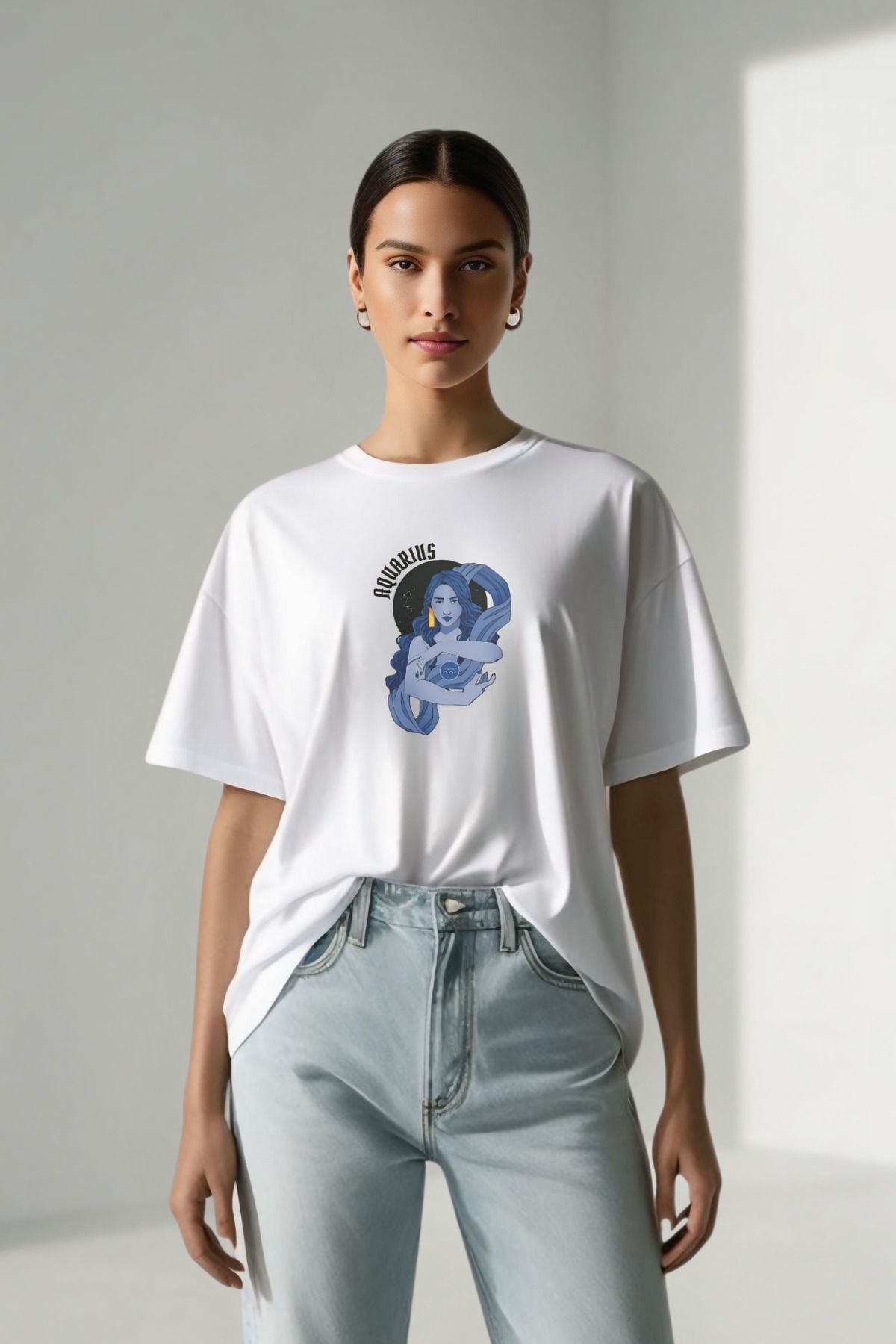 Butik Zodyak Koleksiyonu Kova Oversize Pamuklu T-shirt