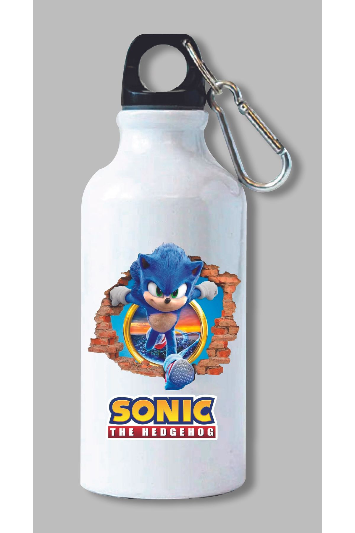 DKDZ SHOP Sonic Baskılı Kancalı Su Matarası 600ml. - 019