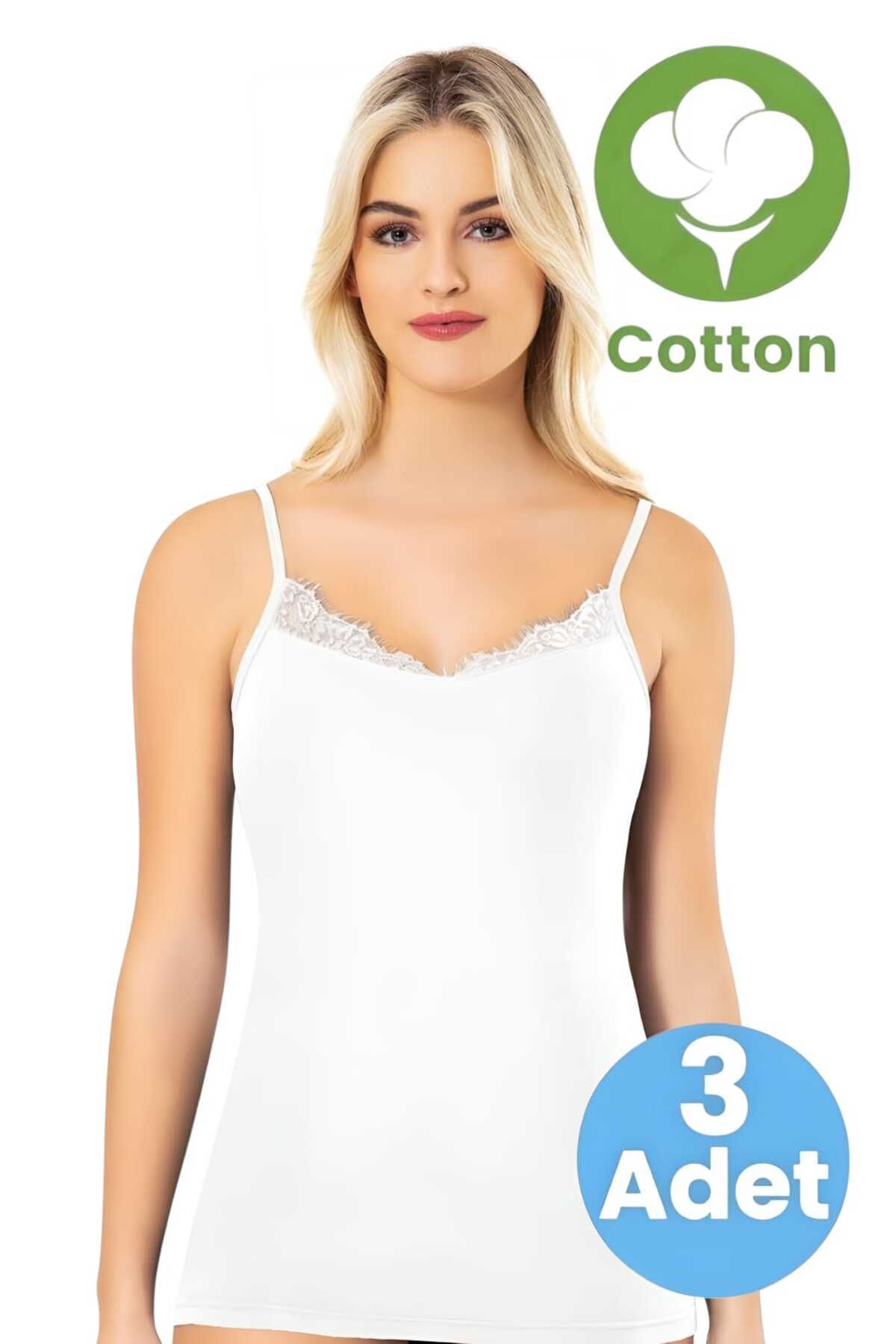 Tezzgelsin Kadın 3'lü İp Askılı Yakası Dantel Modelli Atlet