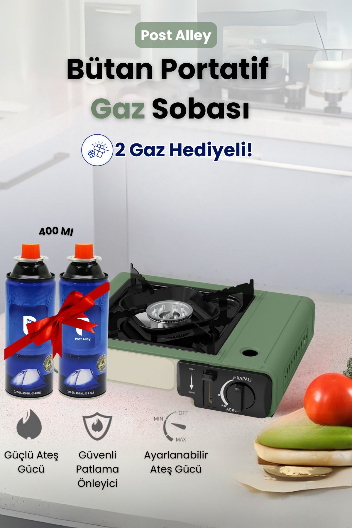 post alley Portatif Gaz Sobası + 2 Adet Gaz