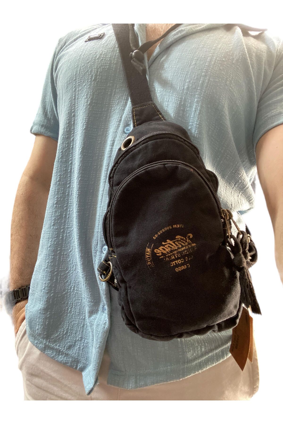 Old Cotton Vintage Unisex Siyah Günlük Salaş Toparlayıcı Çapraz Göğüs Omuz Postacı Çantası 12cmX26cm