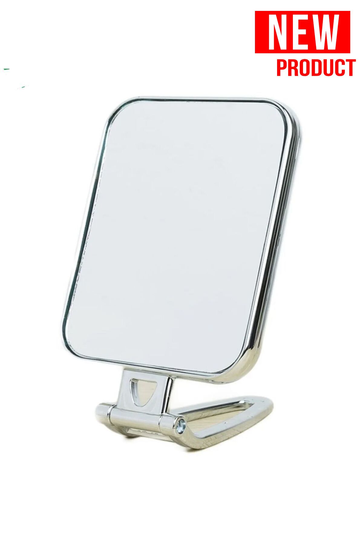 WWSHOP Kare Masaüstü Standlı Makyaj Aynası Katlanabilir Ayna -Gri Metalik El Aynası - 15x12 cm