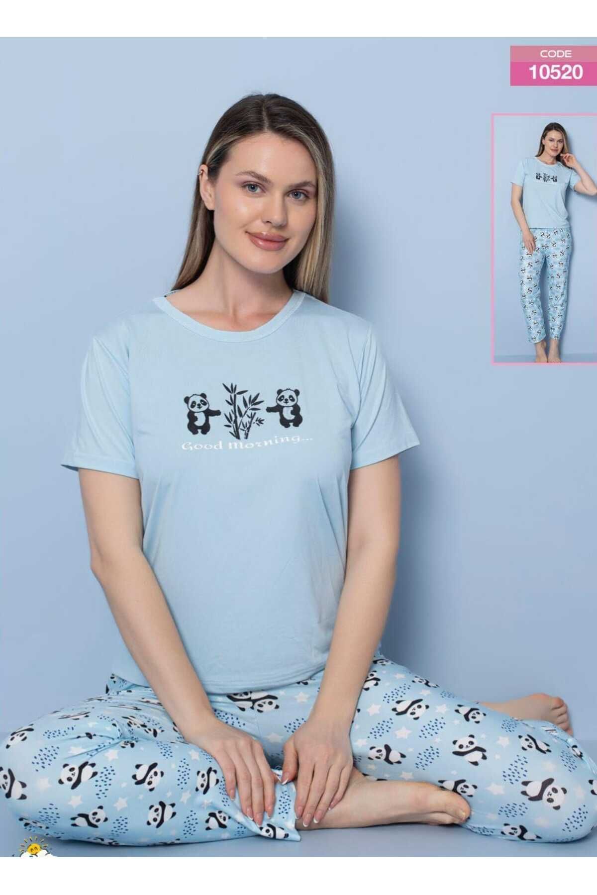 Azra Kadın Mavi Pandalı Pijama Takımı