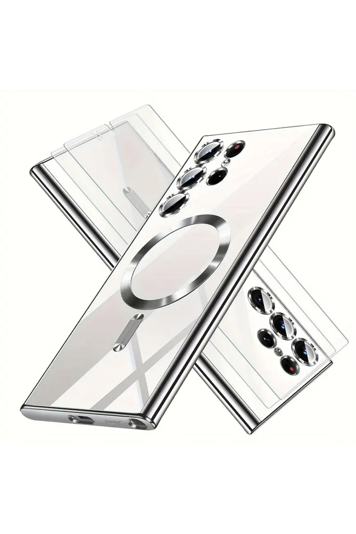 Posso Samsung Galaxy S25 Ultra Kılıf Kamera Korumalı Magsafe Kenarları Renkli Arkası Şeffaf+Ekran Koruyucu